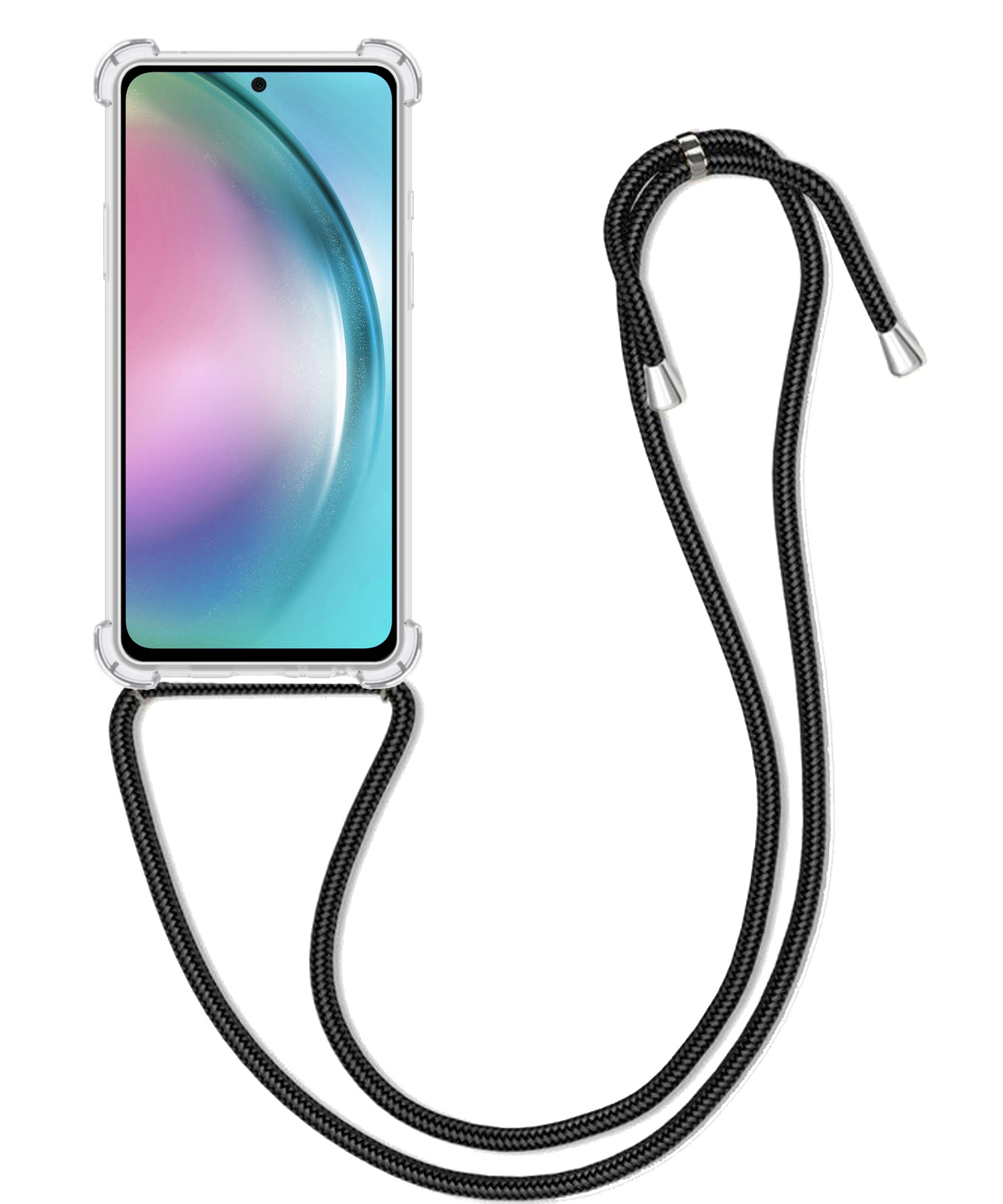 BASEY. Hoes Geschikt voor Samsung A54 Hoesje Shock Proof Case Met Koord Shock Hoes Met Koord - Hoesje Geschikt voor Samsung Galaxy A54 Hoes Cover Met Koord - Transparant