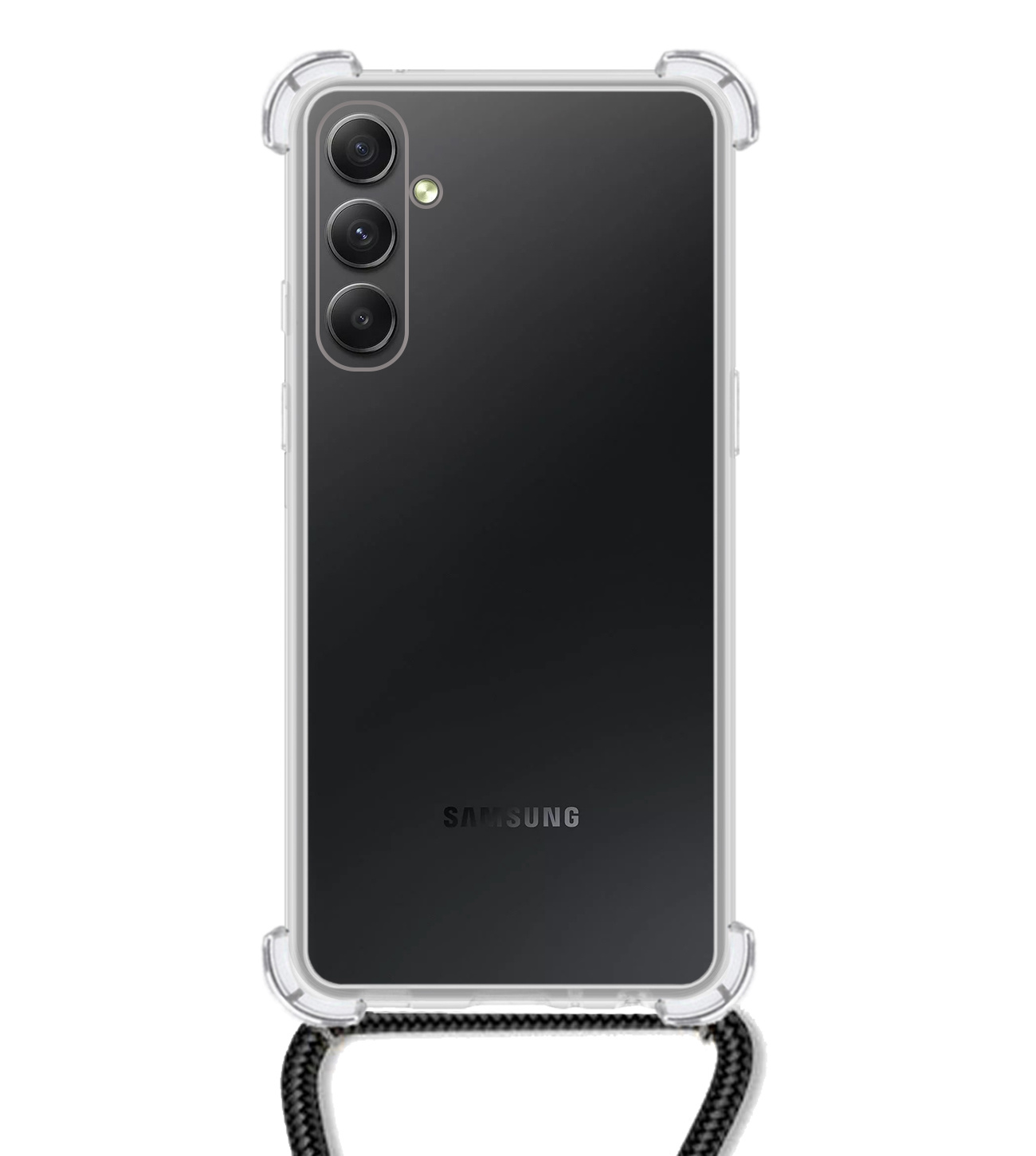 BASEY. Samsung Galaxy A54 Hoesje Shock Proof Case Met Koord Shock Koordhoes - Samsung A54 Hoes Cover Met Koord - Transparant