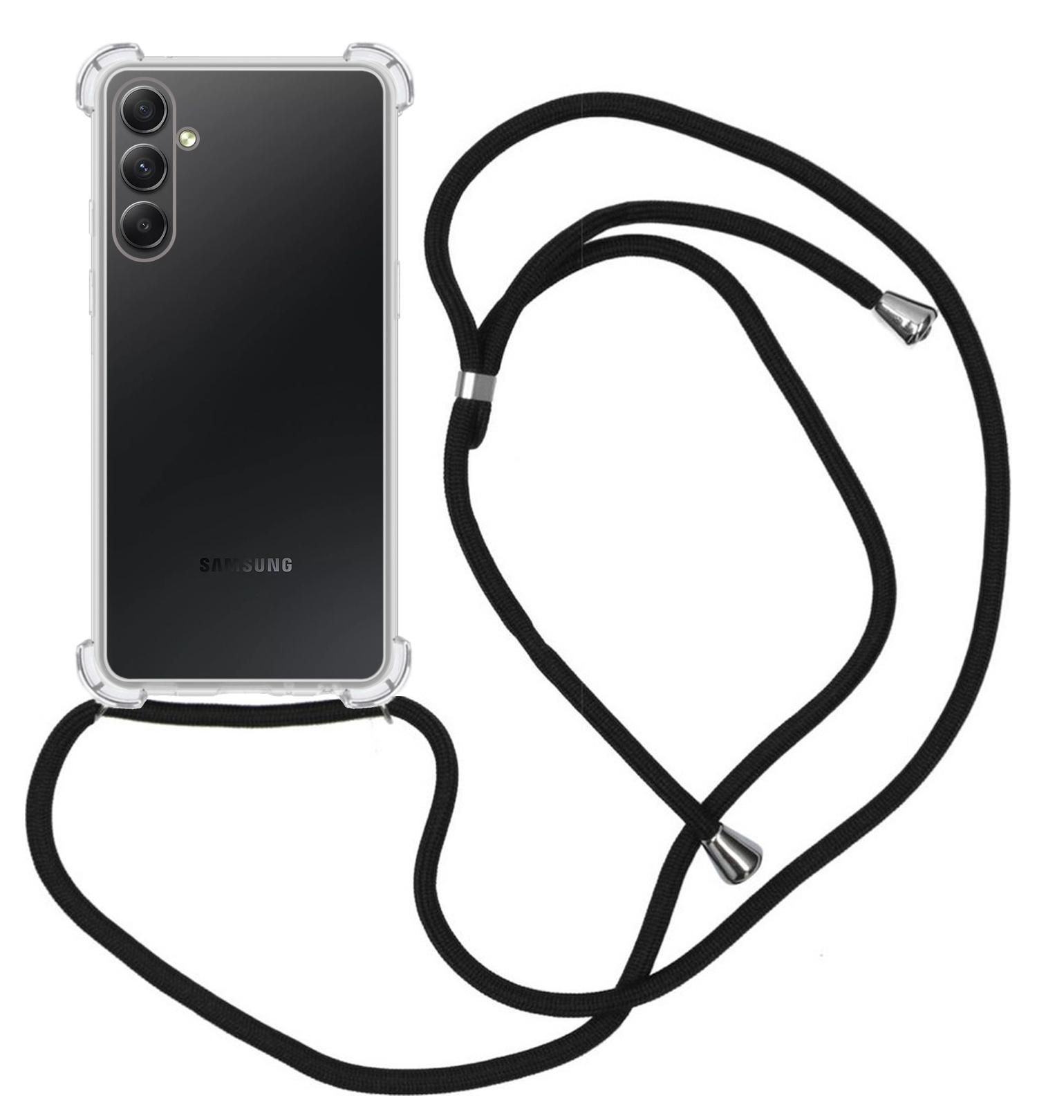 Nomfy Hoesje Geschikt voor Samsung A34 Hoesje Shock Proof Transparant Met Telefoonketting Case Shock Koord - Hoesje Geschikt voor Samsung Galaxy A34 Shock Proof Case Met Koord - Transparant