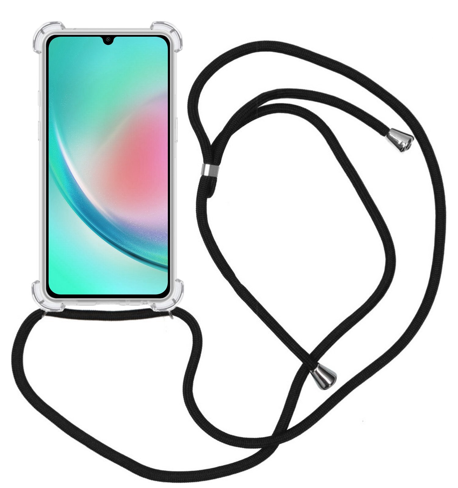 Nomfy Hoesje Geschikt voor Samsung A34 Hoesje Shock Proof Transparant Met Telefoonketting Case Shock Koord - Hoesje Geschikt voor Samsung Galaxy A34 Shock Proof Case Met Koord - Transparant