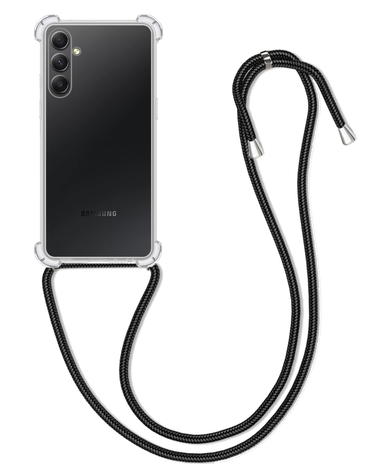 BASEY. Hoes Geschikt voor Samsung A34 Hoesje Shock Proof Case Met Koord Shock Hoes Met Koord - Hoesje Geschikt voor Samsung Galaxy A34 Hoes Cover Met Koord - Transparant