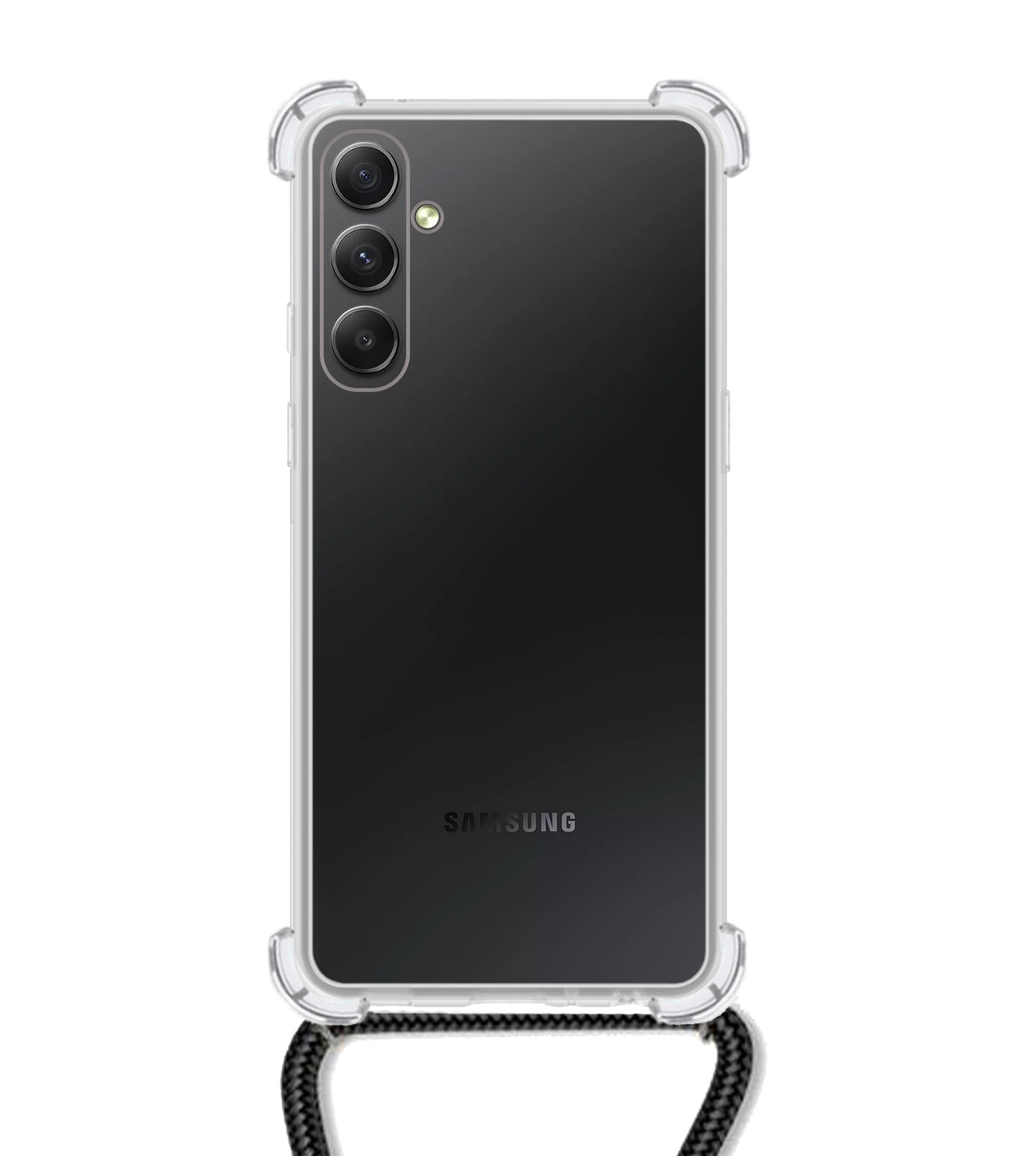 BASEY. Hoes Geschikt voor Samsung A34 Hoesje Shock Proof Case Met Koord Shock Hoes Met Koord - Hoesje Geschikt voor Samsung Galaxy A34 Hoes Cover Met Koord - Transparant