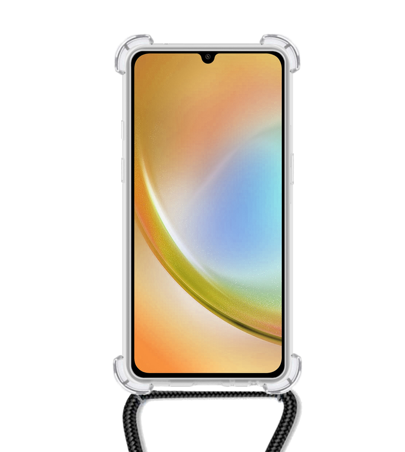 BASEY. Hoes Geschikt voor Samsung A34 Hoesje Shock Proof Case Met Koord Shock Hoes Met Koord - Hoesje Geschikt voor Samsung Galaxy A34 Hoes Cover Met Koord - Transparant