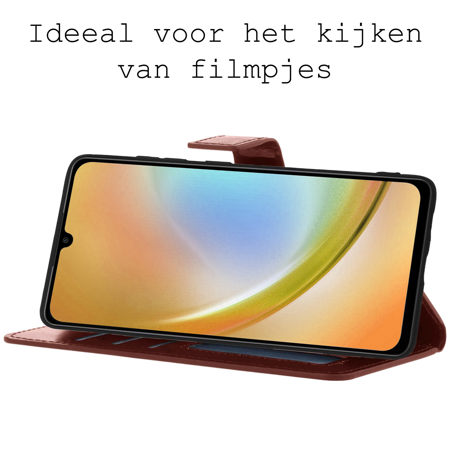 BASEY. Hoes Geschikt voor Samsung A34 Hoesje Bookcase Hoes Flip Case Book Cover Met Screenprotector - Hoesje Geschikt voor Samsung Galaxy A34 Hoes Book Case Hoesje - Bruin