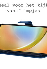 Hoes Geschikt voor Samsung A34 Hoesje Bookcase Hoes Flip Case Book Cover Met Screenprotector - Hoesje Geschikt voor Samsung Galaxy A34 Hoes Book Case Hoesje - Donkerblauw