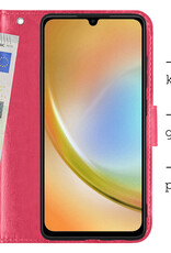 Hoes Geschikt voor Samsung A34 Hoesje Bookcase Hoes Flip Case Book Cover Met Screenprotector - Hoesje Geschikt voor Samsung Galaxy A34 Hoes Book Case Hoesje - Donkerroze