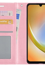 Hoes Geschikt voor Samsung A34 Hoesje Bookcase Hoes Flip Case Book Cover Met Screenprotector - Hoesje Geschikt voor Samsung Galaxy A34 Hoes Book Case Hoesje - Lichtroze