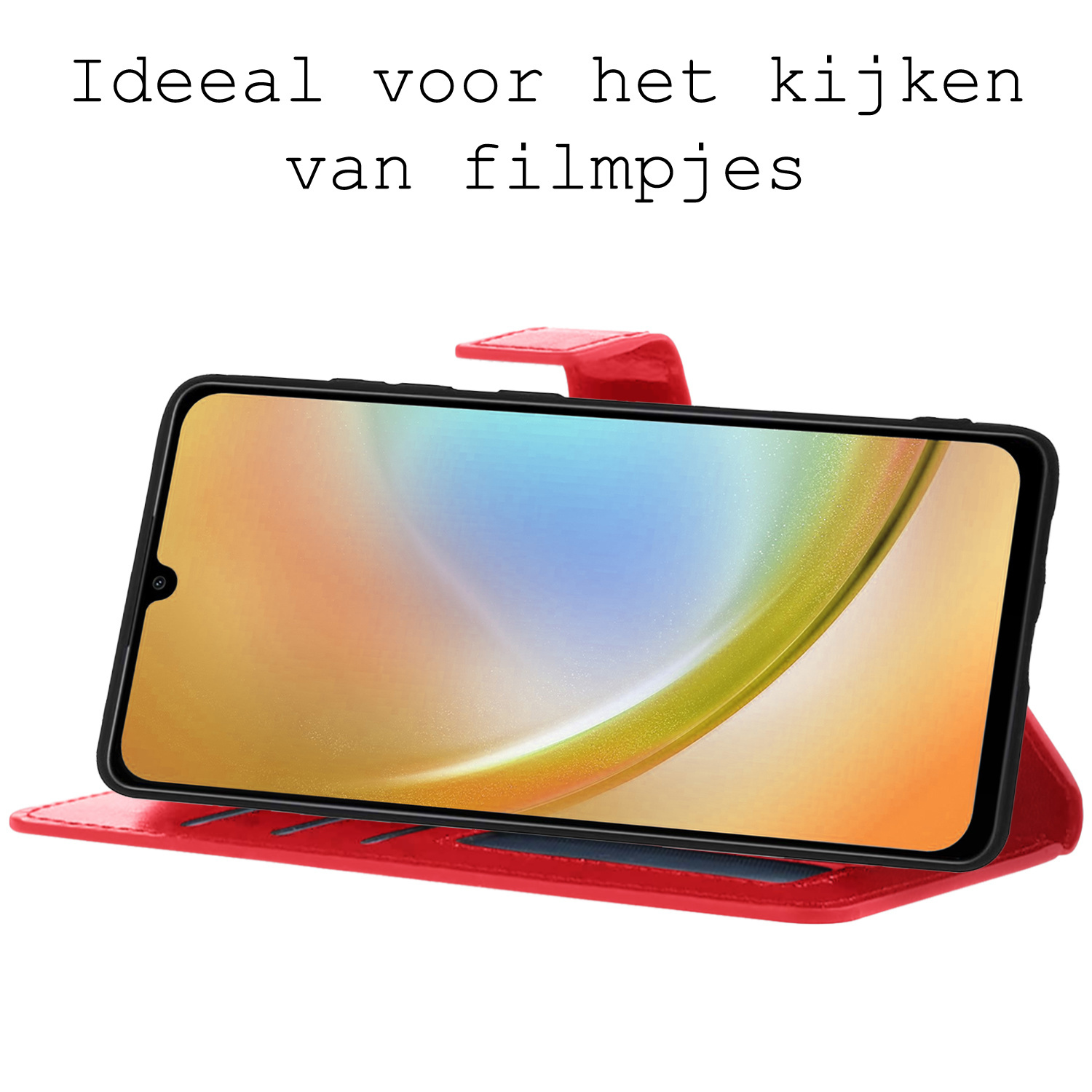 BASEY. Hoes Geschikt voor Samsung A34 Hoesje Bookcase Hoes Flip Case Book Cover Met Screenprotector - Hoesje Geschikt voor Samsung Galaxy A34 Hoes Book Case Hoesje - Rood