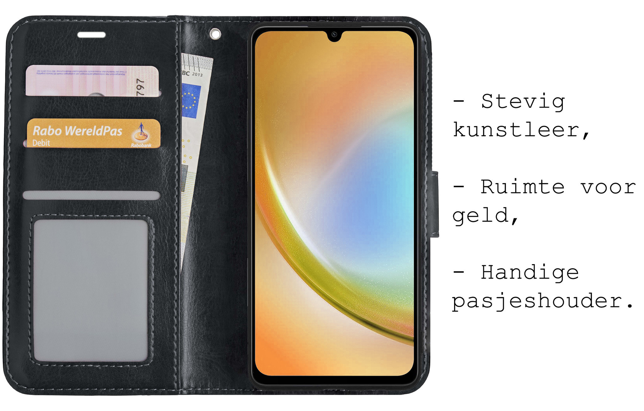 BASEY. Hoes Geschikt voor Samsung A34 Hoesje Bookcase Hoes Flip Case Book Cover Met Screenprotector - Hoesje Geschikt voor Samsung Galaxy A34 Hoes Book Case Hoesje - Zwart
