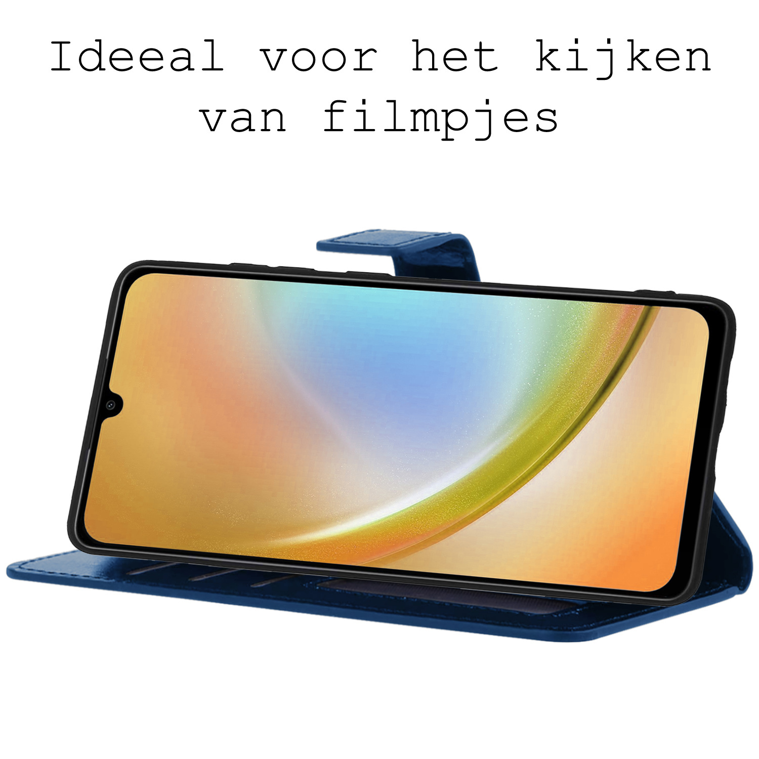 BASEY. Hoes Geschikt voor Samsung A34 Hoesje Bookcase Hoes Flip Case Book Cover Met 2x Screenprotector - Hoesje Geschikt voor Samsung Galaxy A34 Hoes Book Case Hoesje - Donkerblauw