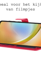 BASEY. Hoes Geschikt voor Samsung A34 Hoesje Bookcase Hoes Flip Case Book Cover Met 2x Screenprotector - Hoesje Geschikt voor Samsung Galaxy A34 Hoes Book Case Hoesje - Donkerroze