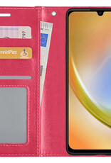 Hoes Geschikt voor Samsung A34 Hoesje Bookcase Hoes Flip Case Book Cover Met 2x Screenprotector - Hoesje Geschikt voor Samsung Galaxy A34 Hoes Book Case Hoesje - Donkerroze