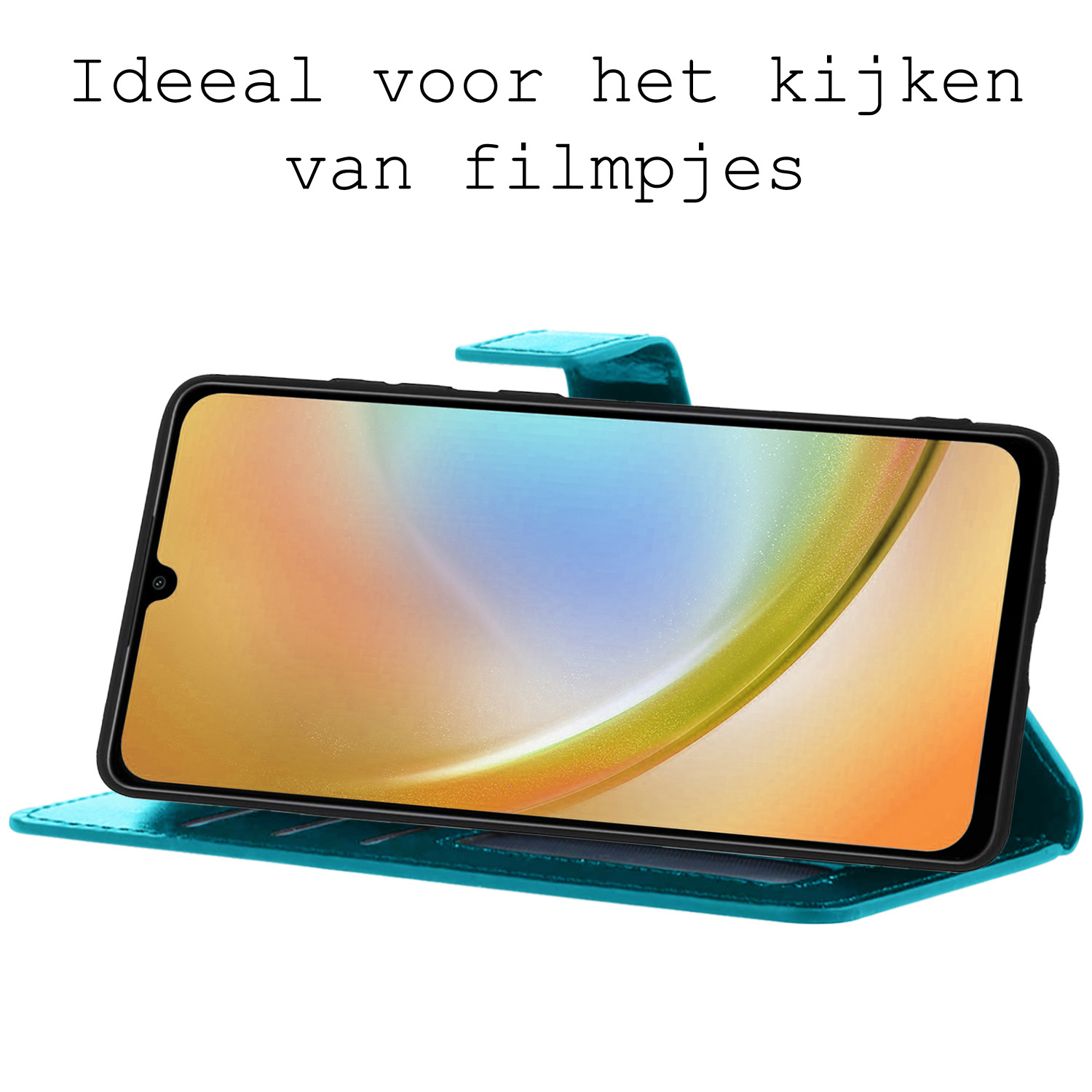 BASEY. Hoes Geschikt voor Samsung A34 Hoesje Bookcase Hoes Flip Case Book Cover Met 2x Screenprotector - Hoesje Geschikt voor Samsung Galaxy A34 Hoes Book Case Hoesje - Turquoise