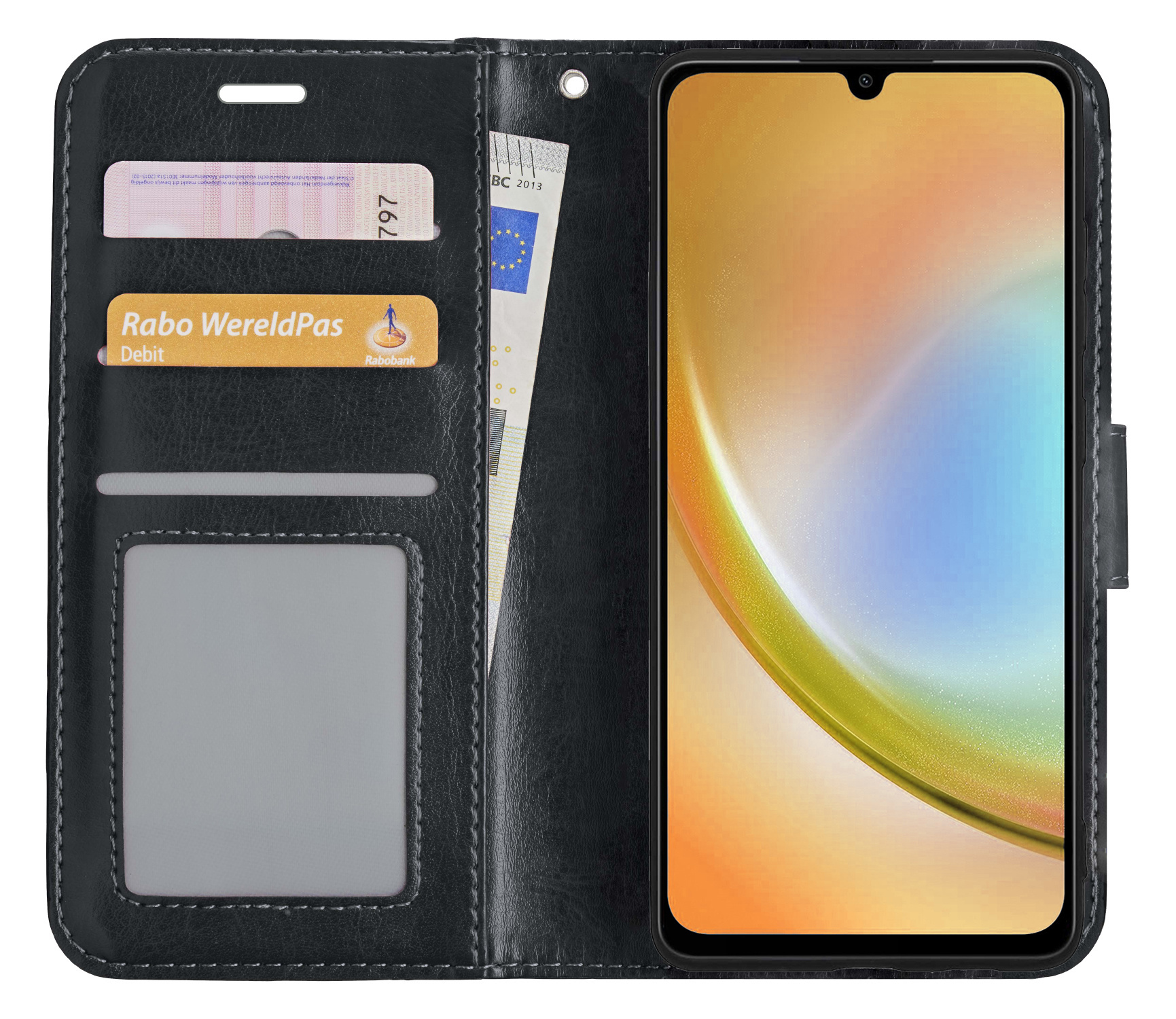 BASEY. Hoes Geschikt voor Samsung A34 Hoesje Bookcase Hoes Flip Case Book Cover Met 2x Screenprotector - Hoesje Geschikt voor Samsung Galaxy A34 Hoes Book Case Hoesje - Zwart