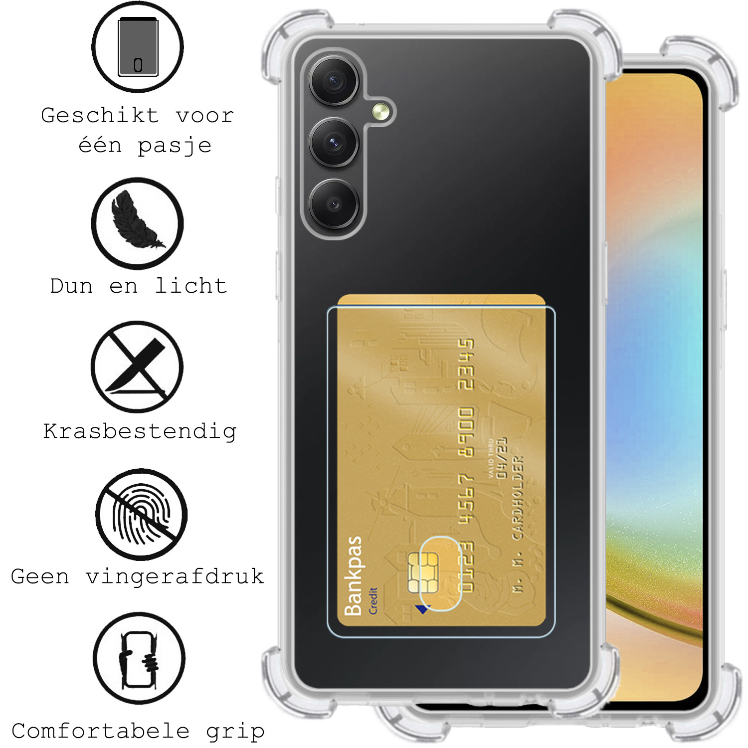 BASEY. Hoes Geschikt voor Samsung A34 Hoesje Shock Proof Case Hoes Met 2x Screenprotector - Hoesje Geschikt voor Samsung Galaxy A34 Hoes Cover Shockproof - Transparant