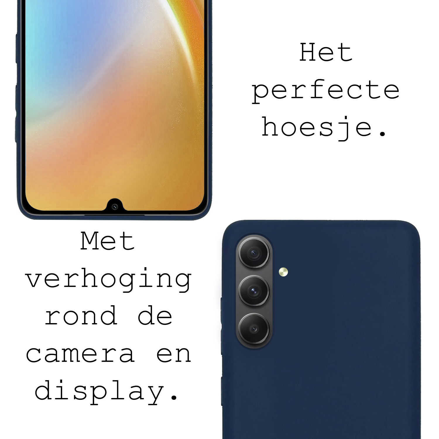 BASEY. Hoes Geschikt voor Samsung A34 Hoesje Siliconen Back Cover Case Met Screenprotector - Hoesje Geschikt voor Samsung Galaxy A34 Hoes Cover Hoesje - Donkerblauw