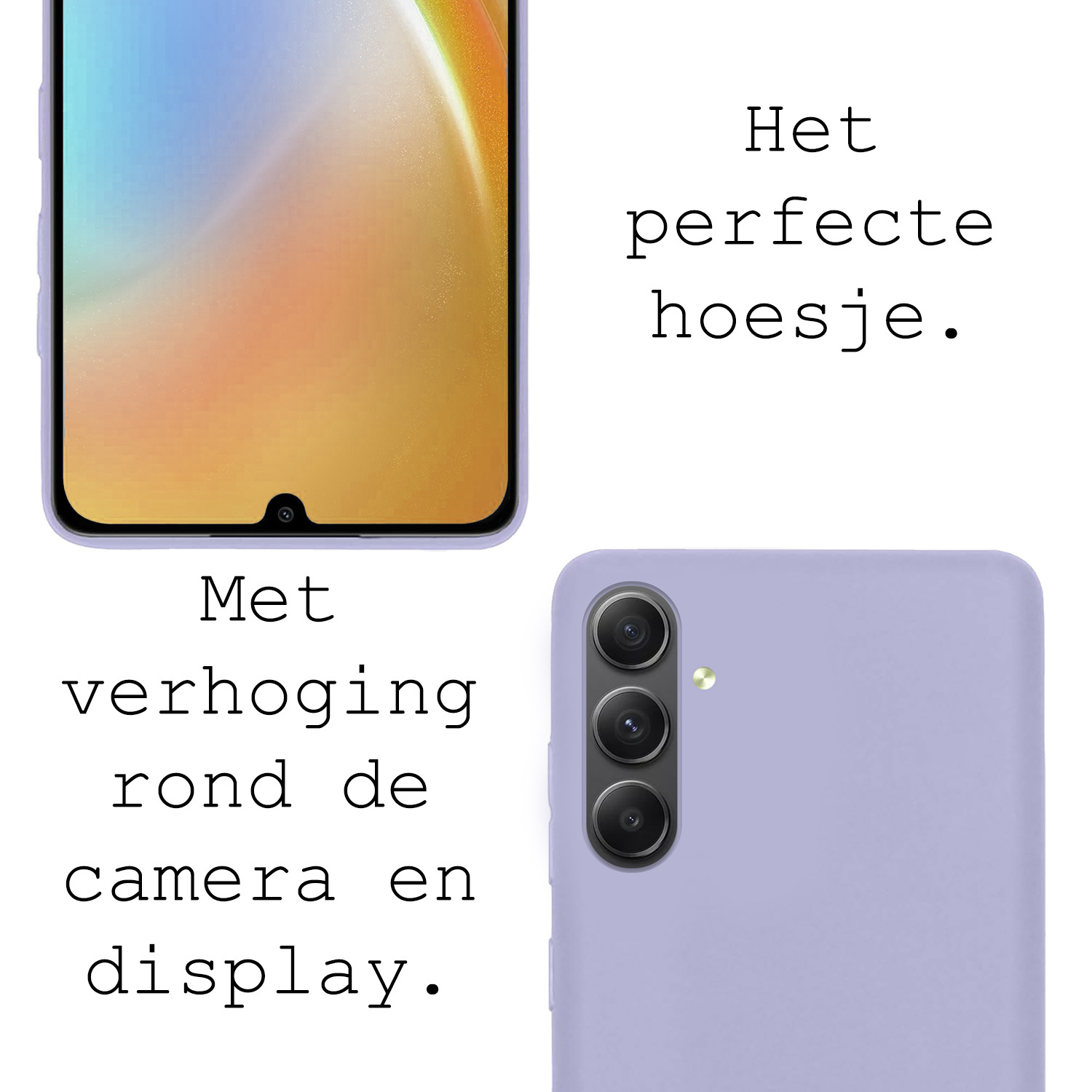 BASEY. Hoes Geschikt voor Samsung A34 Hoesje Siliconen Back Cover Case Met Screenprotector - Hoesje Geschikt voor Samsung Galaxy A34 Hoes Cover Hoesje - Lila