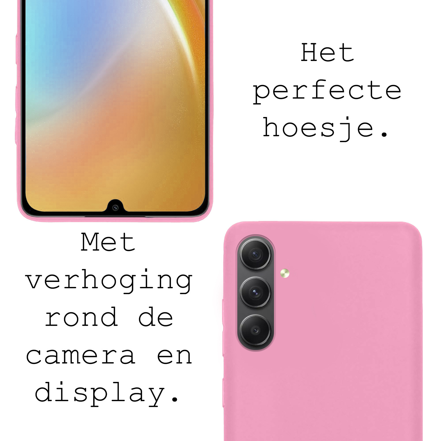 BASEY. Hoes Geschikt voor Samsung A34 Hoesje Siliconen Back Cover Case Met Screenprotector - Hoesje Geschikt voor Samsung Galaxy A34 Hoes Cover Hoesje - Lichtroze