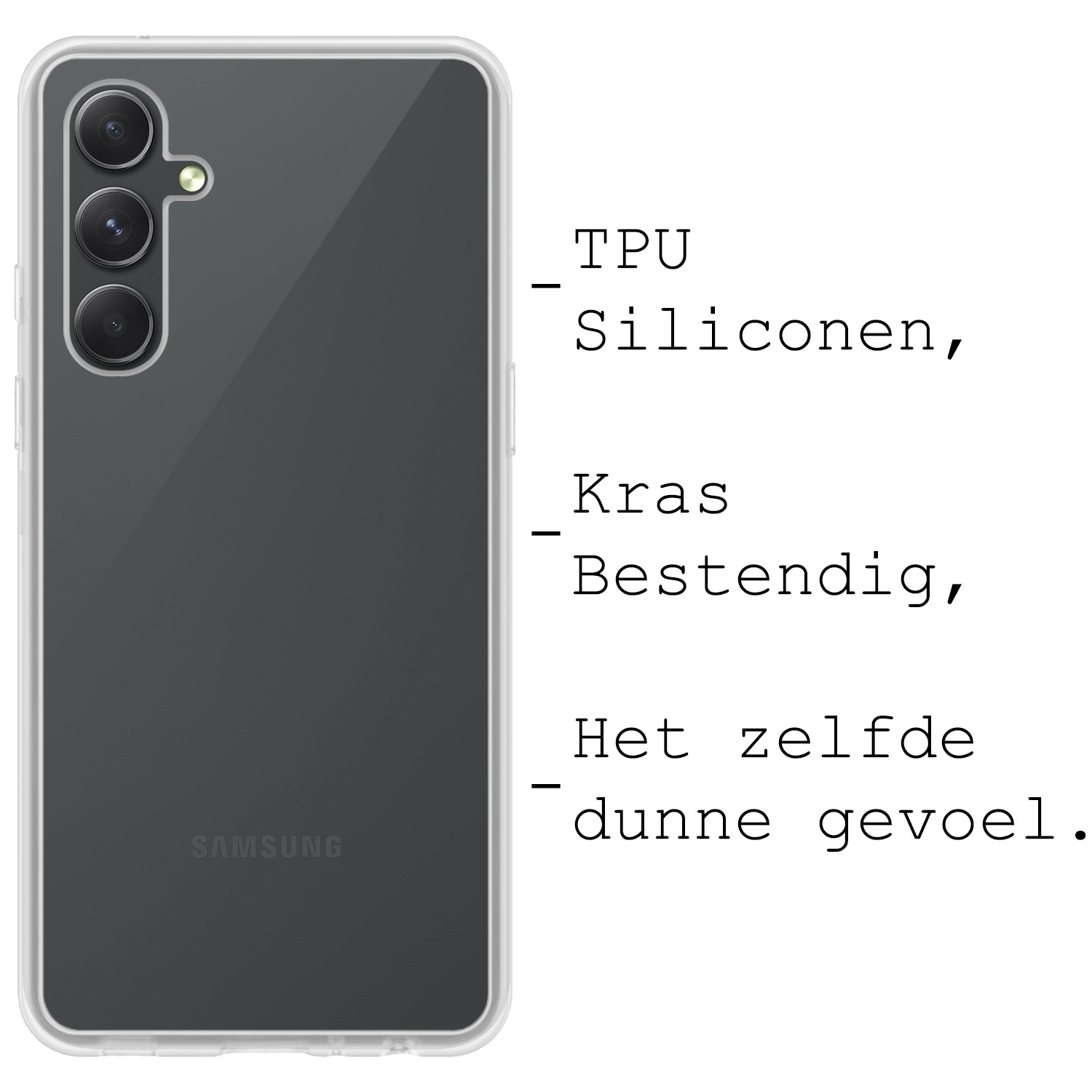 BASEY. Hoes Geschikt voor Samsung A34 Hoesje Siliconen Back Cover Case Met 2x Screenprotector - Hoesje Geschikt voor Samsung Galaxy A34 Hoes Cover Hoesje - Transparant