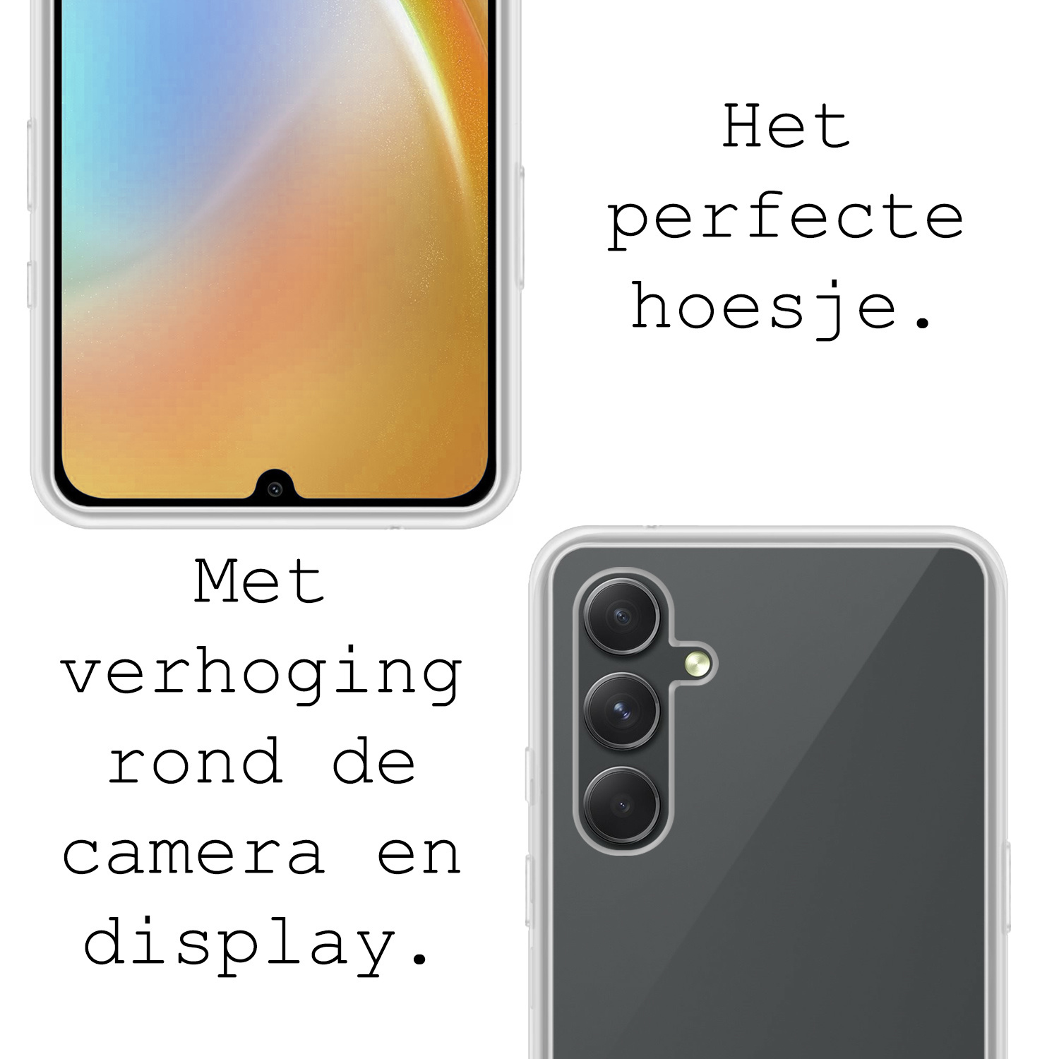 BASEY. Hoes Geschikt voor Samsung A34 Hoesje Siliconen Back Cover Case Met 2x Screenprotector - Hoesje Geschikt voor Samsung Galaxy A34 Hoes Cover Hoesje - Transparant