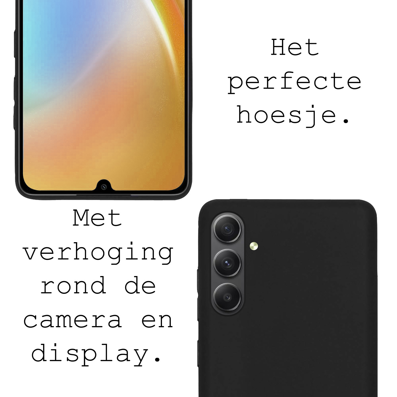 BASEY. Hoes Geschikt voor Samsung A34 Hoesje Siliconen Back Cover Case Met 2x Screenprotector - Hoesje Geschikt voor Samsung Galaxy A34 Hoes Cover Hoesje - Zwart