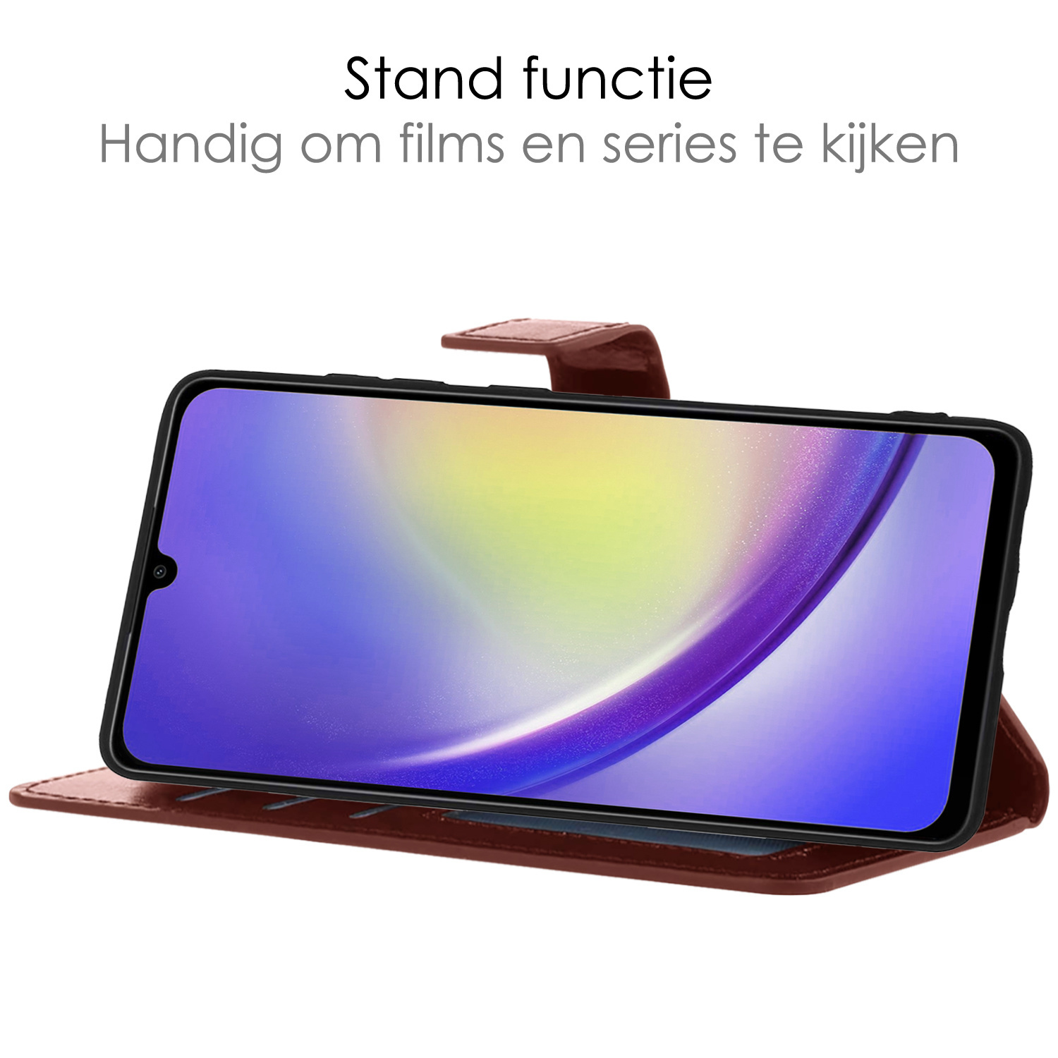 NoXx Hoes Geschikt voor Samsung A34 Hoesje Book Case Hoes Flip Cover Wallet Bookcase Met Screenprotector - Bruin