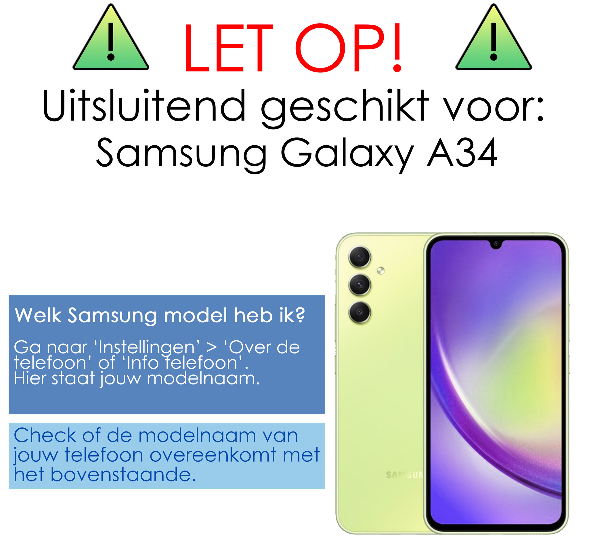 Hoes Geschikt voor Samsung A34 Hoesje Book Case Hoes Flip Cover Wallet Bookcase Met Screenprotector - Donkerblauw