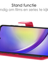 NoXx Hoes Geschikt voor Samsung A34 Hoesje Book Case Hoes Flip Cover Wallet Bookcase Met Screenprotector - Donkerroze