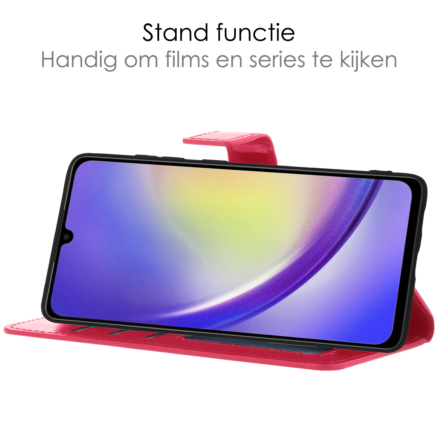 NoXx Hoes Geschikt voor Samsung A34 Hoesje Book Case Hoes Flip Cover Wallet Bookcase Met Screenprotector - Donkerroze