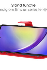 Hoes Geschikt voor Samsung A34 Hoesje Book Case Hoes Flip Cover Wallet Bookcase Met Screenprotector - Rood