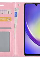 NoXx Hoes Geschikt voor Samsung A34 Hoesje Book Case Hoes Flip Cover Wallet Bookcase Met Screenprotector - Lichtroze