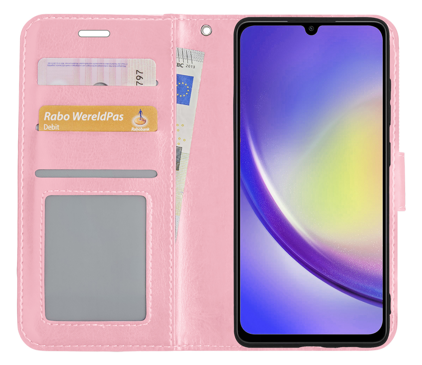 NoXx Hoes Geschikt voor Samsung A34 Hoesje Book Case Hoes Flip Cover Wallet Bookcase Met Screenprotector - Lichtroze