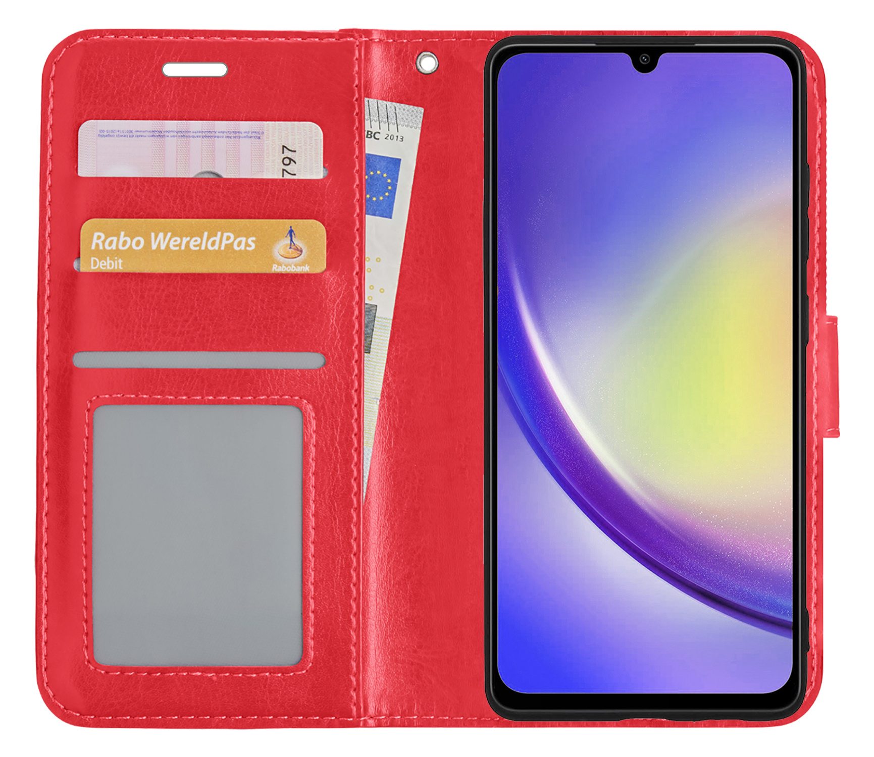 NoXx Hoes Geschikt voor Samsung A34 Hoesje Book Case Hoes Flip Cover Wallet Bookcase Met Screenprotector - Rood