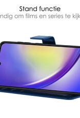 Hoes Geschikt voor Samsung A34 Hoesje Book Case Hoes Flip Cover Wallet Bookcase Met 2x Screenprotector - Donkerblauw