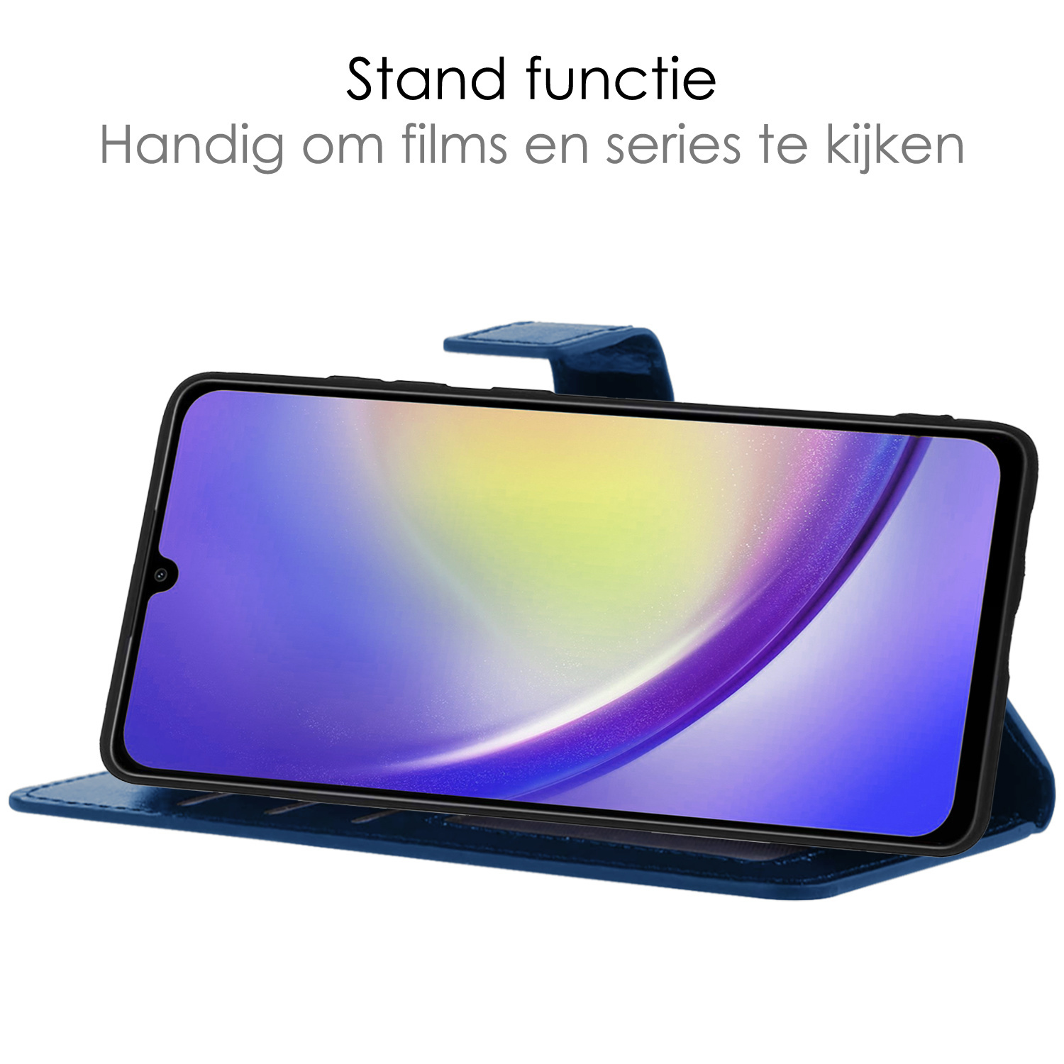NoXx Hoes Geschikt voor Samsung A34 Hoesje Book Case Hoes Flip Cover Wallet Bookcase Met 2x Screenprotector - Donkerblauw