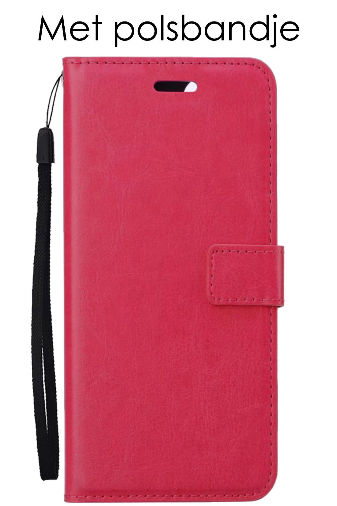 Hoes Geschikt voor Samsung A34 Hoesje Book Case Hoes Flip Cover Wallet Bookcase Met 2x Screenprotector - Donkerroze