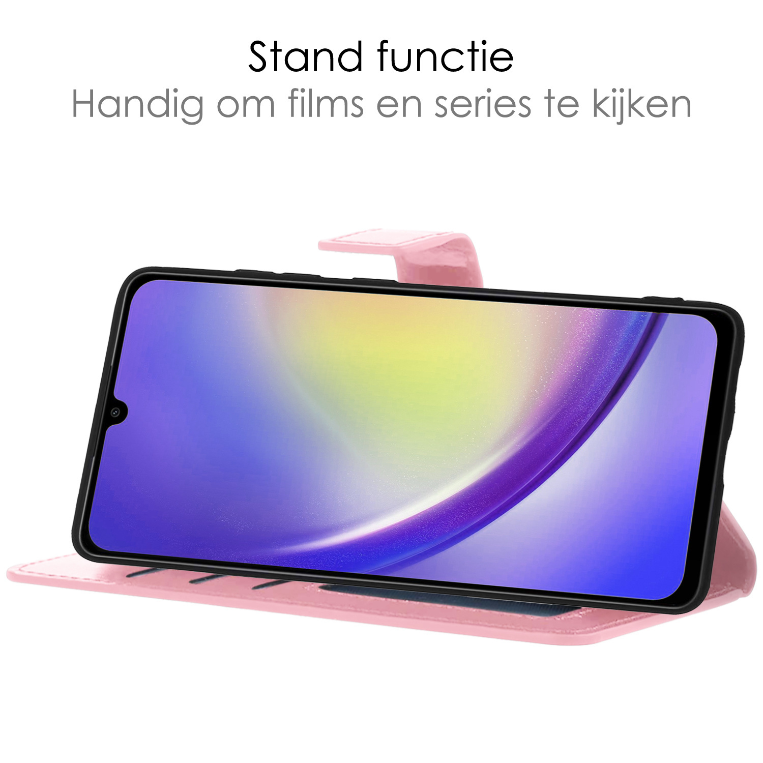 NoXx Hoes Geschikt voor Samsung A34 Hoesje Book Case Hoes Flip Cover Wallet Bookcase Met 2x Screenprotector - Lichtroze