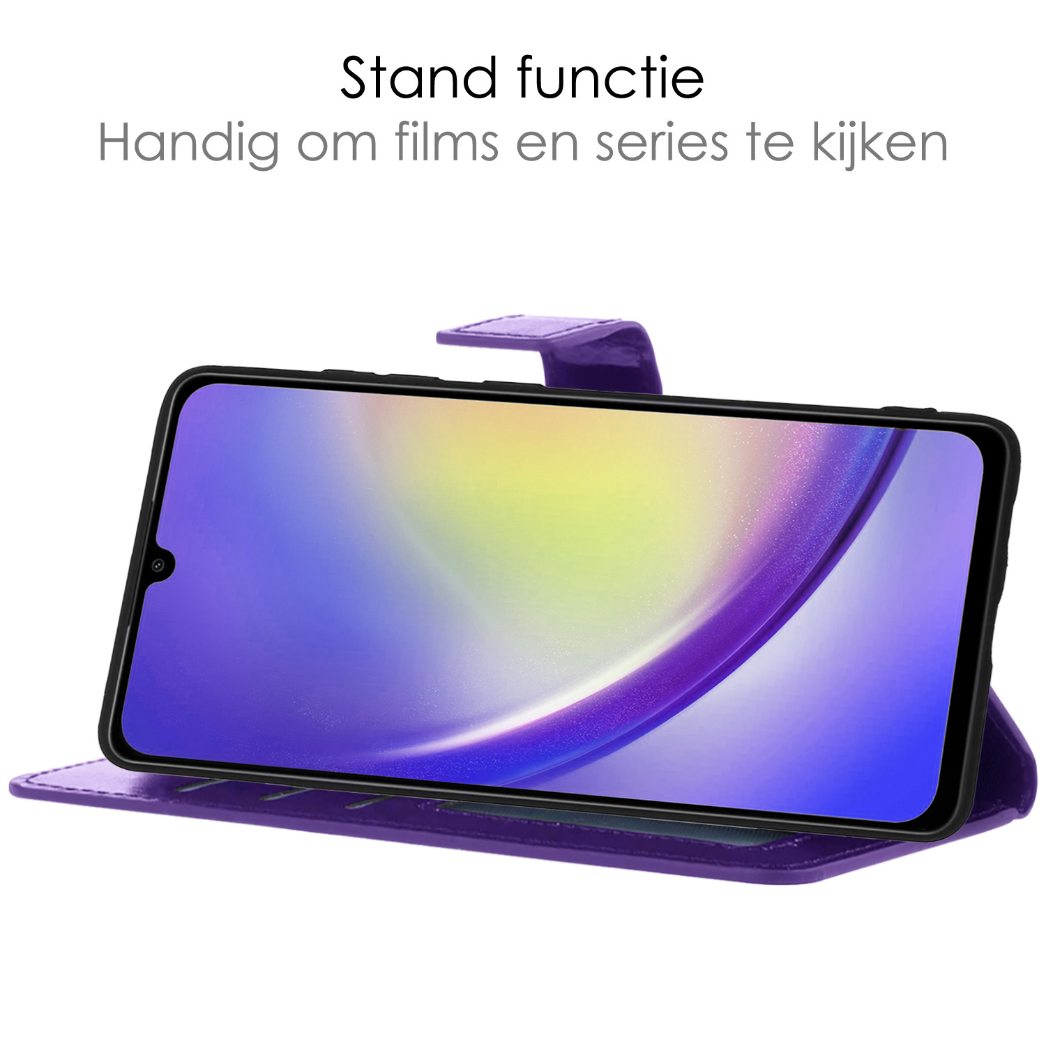 NoXx Hoes Geschikt voor Samsung A34 Hoesje Book Case Hoes Flip Cover Wallet Bookcase Met 2x Screenprotector - Paars