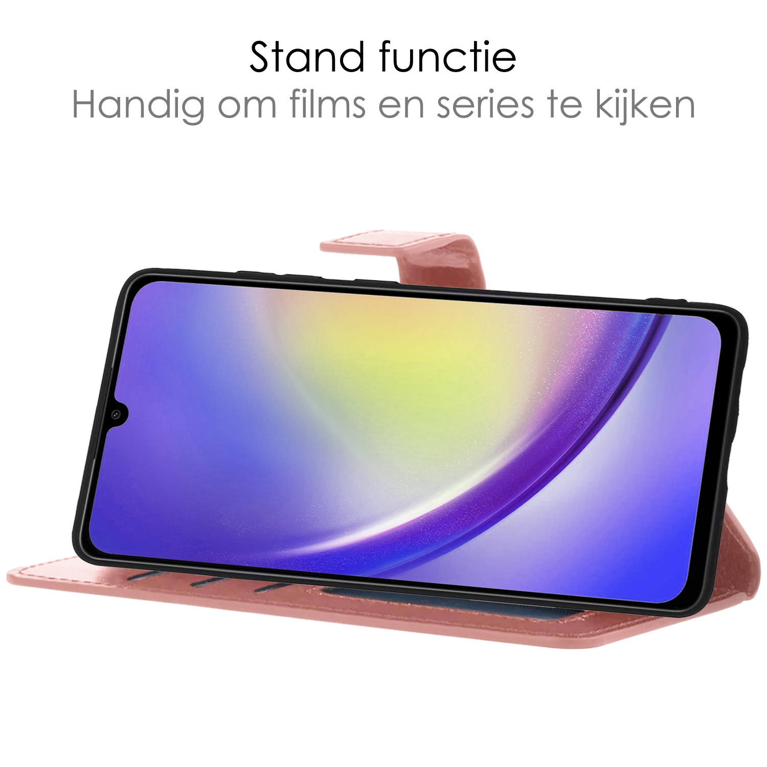 NoXx Hoes Geschikt voor Samsung A34 Hoesje Book Case Hoes Flip Cover Wallet Bookcase Met 2x Screenprotector - Rosé goud