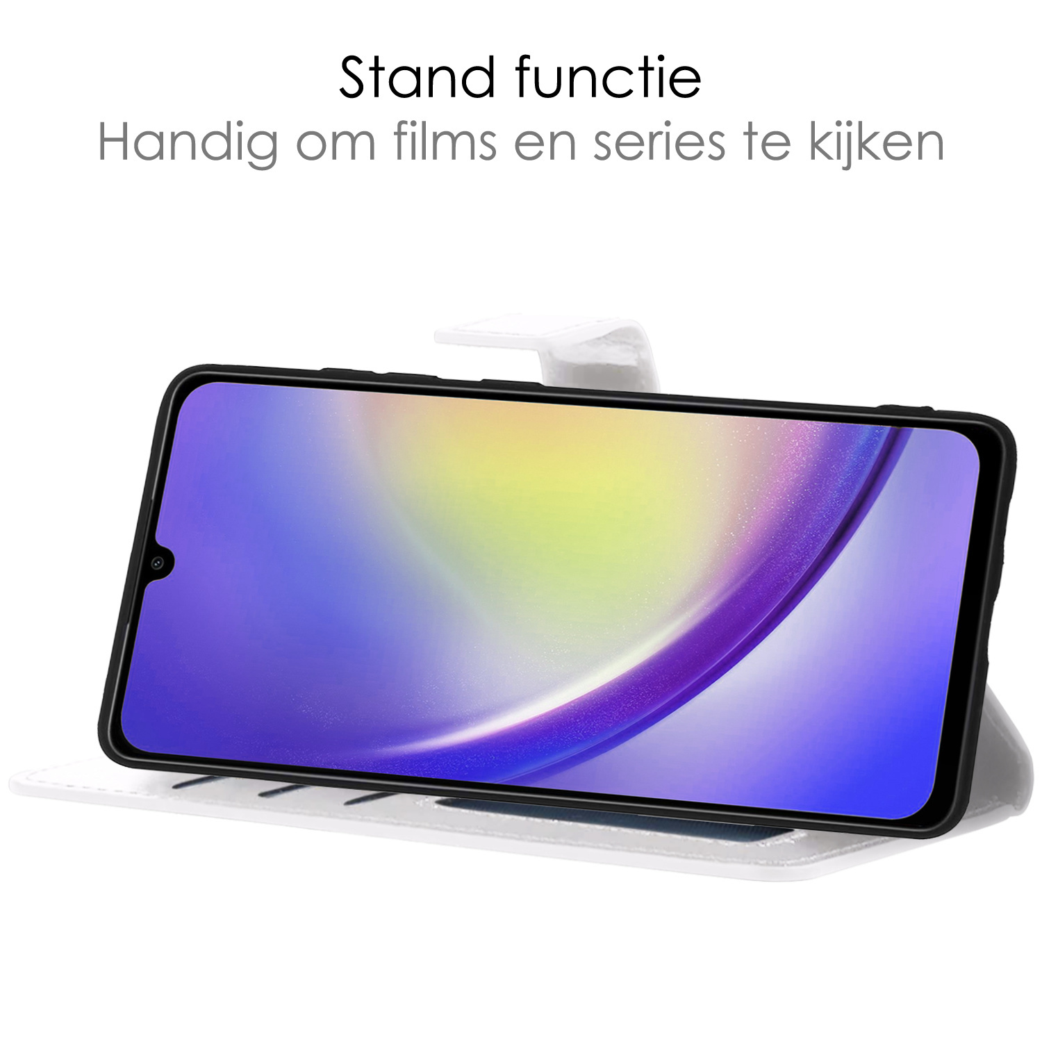 NoXx Hoes Geschikt voor Samsung A34 Hoesje Book Case Hoes Flip Cover Wallet Bookcase Met 2x Screenprotector - Wit