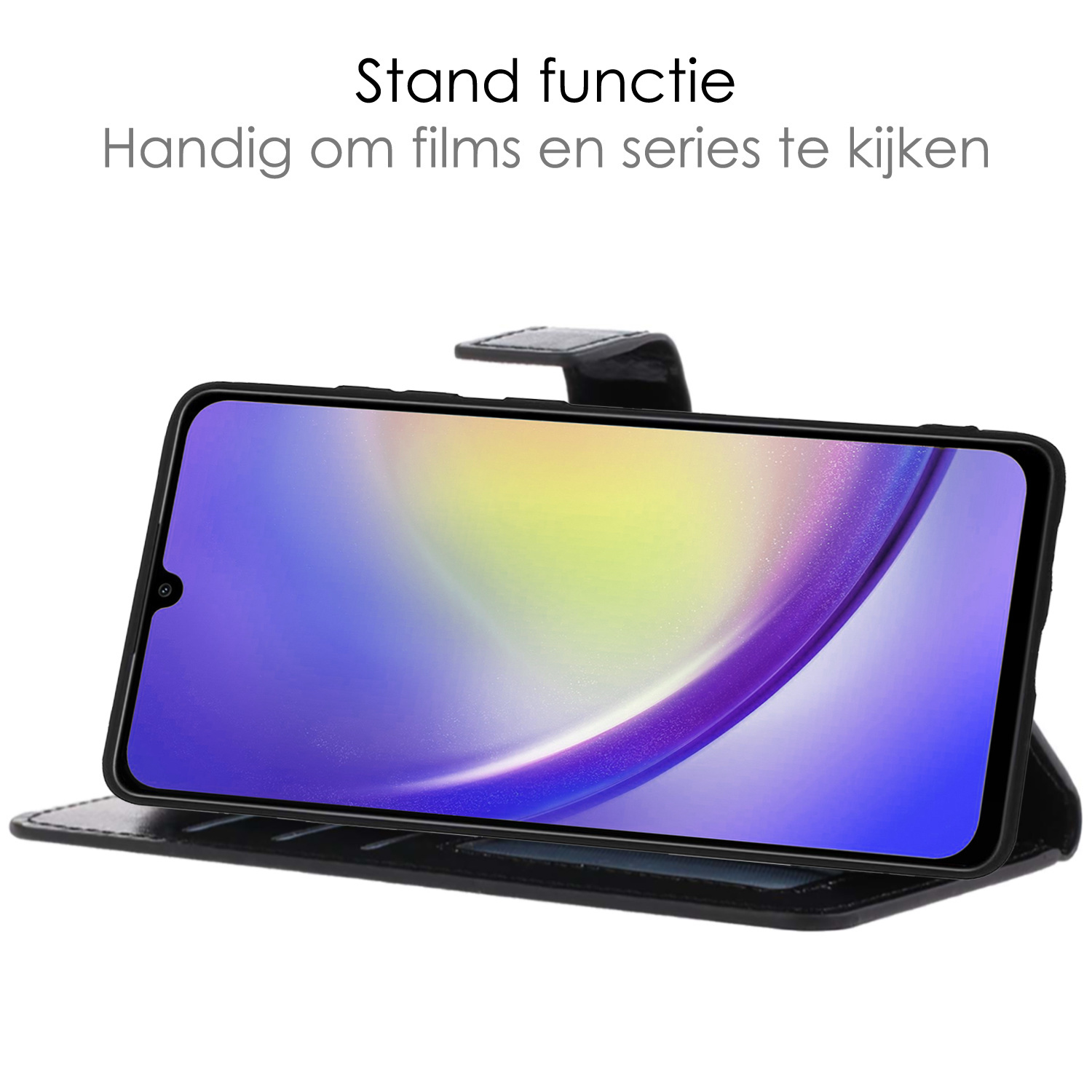 Hoes Geschikt voor Samsung A34 Hoesje Book Case Hoes Flip Cover Wallet Bookcase Met 2x Screenprotector - Zwart