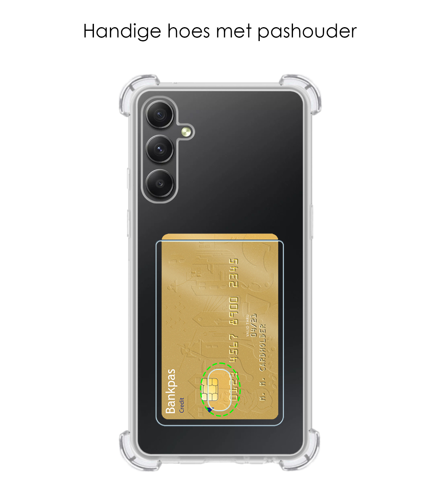NoXx Hoes Geschikt voor Samsung A34 Hoesje Pasjeshouder Cover Shock Proof Case Siliconen Hoes Met Kaarthouder Met Screenprotector - Transparant