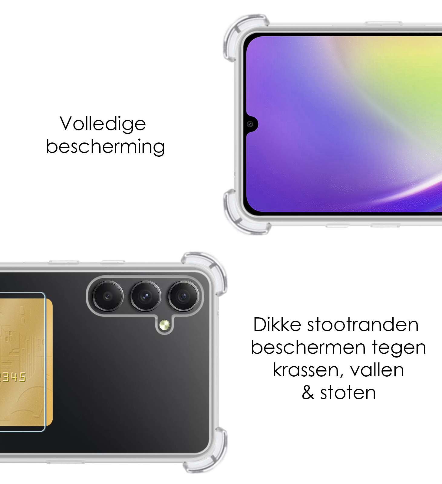 NoXx Hoes Geschikt voor Samsung A34 Hoesje Pasjeshouder Cover Shock Proof Case Siliconen Hoes Met Kaarthouder Met Screenprotector - Transparant