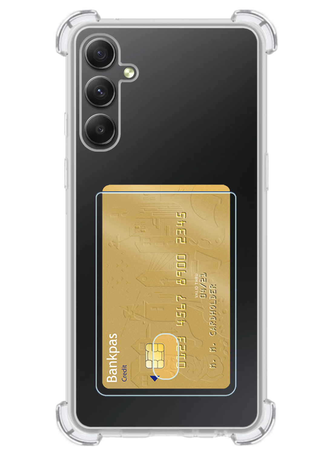 NoXx Hoes Geschikt voor Samsung A34 Hoesje Pasjeshouder Cover Shock Proof Case Siliconen Hoes Met Kaarthouder Met Screenprotector - Transparant