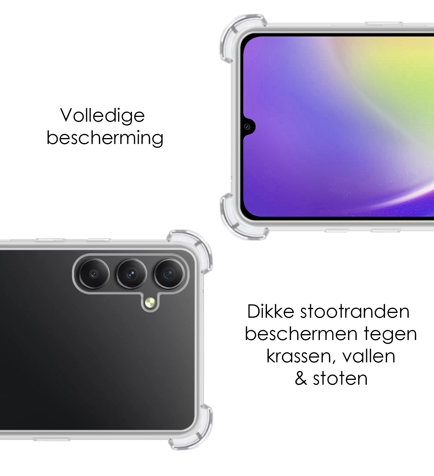 NoXx Hoes Geschikt voor Samsung A34 Hoesje Siliconen Cover Shock Proof Back Case Shockproof Hoes Met 2x Screenprotector - Transparant