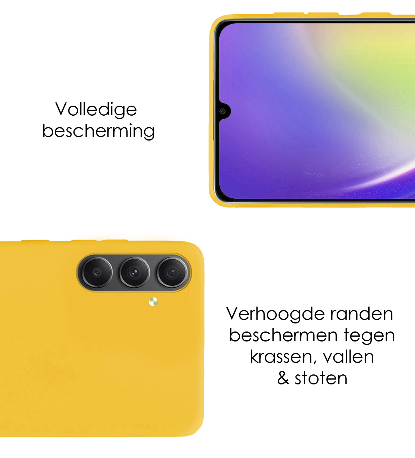 NoXx Hoes Geschikt voor Samsung A34 Hoesje Cover Siliconen Back Case Hoes Met Screenprotector - Geel