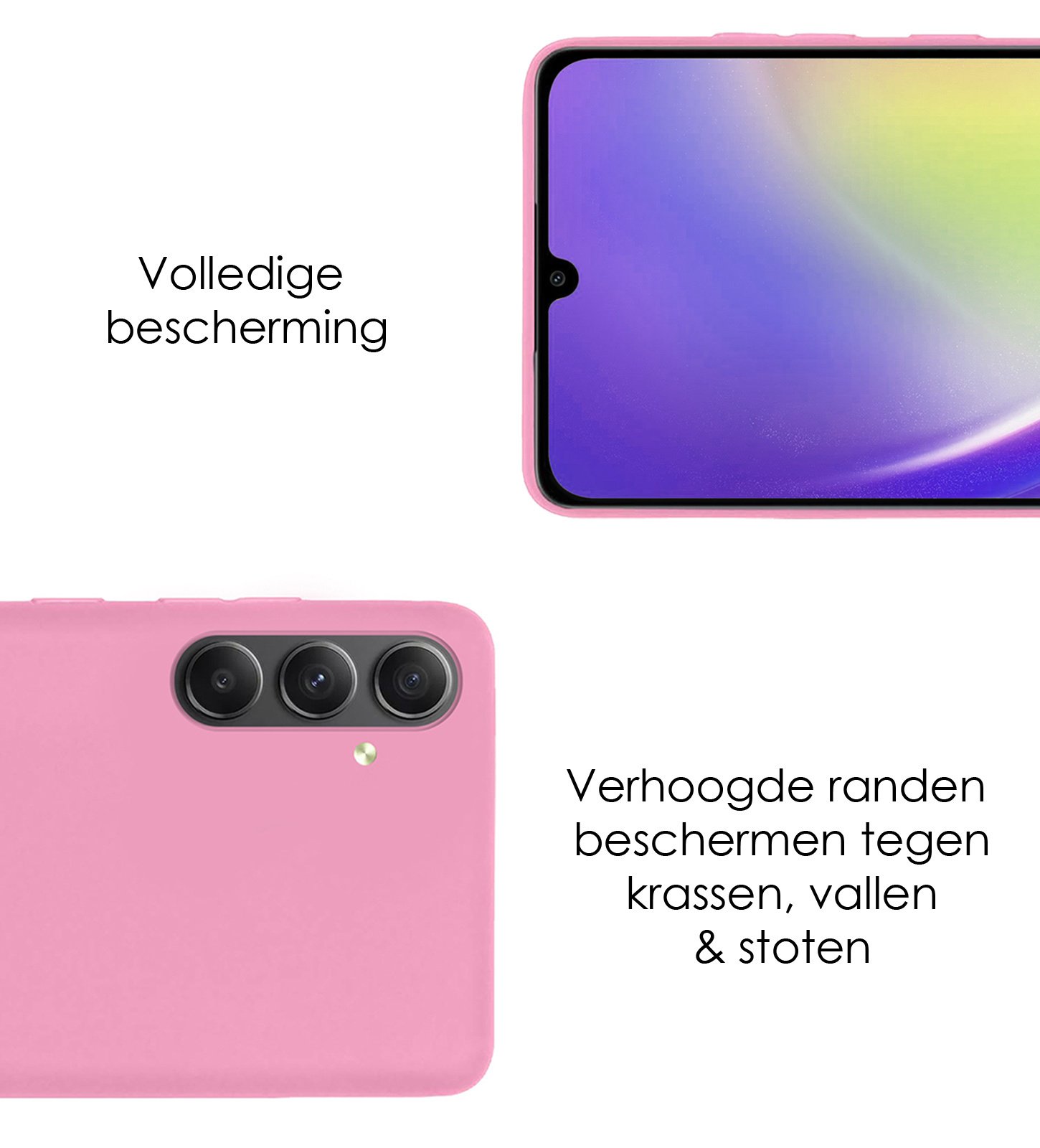 NoXx Hoes Geschikt voor Samsung A34 Hoesje Cover Siliconen Back Case Hoes Met Screenprotector - Lichtroze