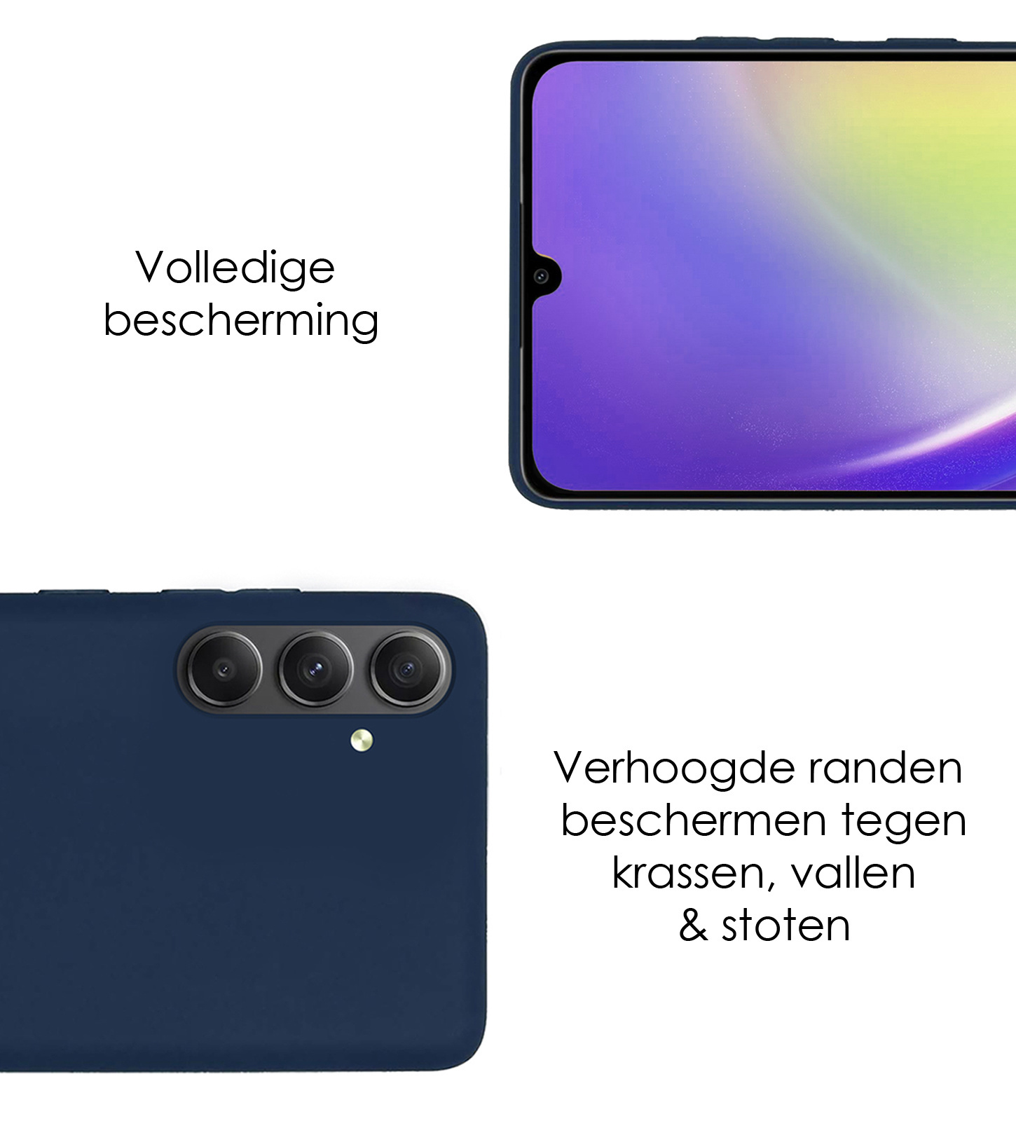 NoXx Samsung Galaxy A34 Hoesje Back Cover Siliconen Case Hoes Met 2x Screenprotector - Donker Blauw