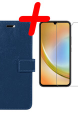 BASEY. Hoes Geschikt voor Samsung A34 Hoesje Bookcase Hoes Flip Case Book Cover Met Screenprotector - Hoesje Geschikt voor Samsung Galaxy A34 Hoes Book Case Hoesje - Donkerblauw