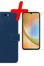 Hoes Geschikt voor Samsung A34 Hoesje Bookcase Hoes Flip Case Book Cover Met Screenprotector - Hoesje Geschikt voor Samsung Galaxy A34 Hoes Book Case Hoesje - Donkerblauw